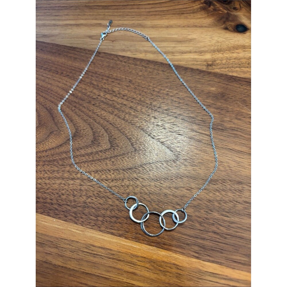 Infinity 5 Circles 925 Sterling Silver Marked Necklace 18”